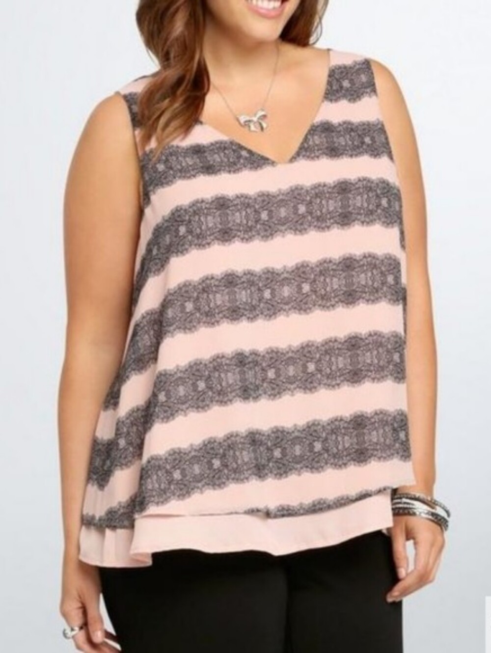 Torrid Pink and Black Lace Striped Top
